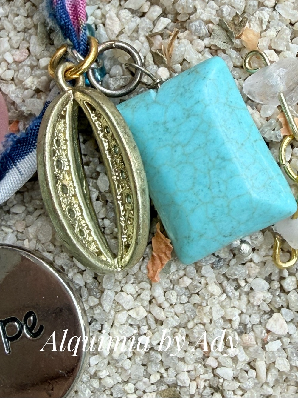 Charms multi layered statement bandanna necklace with turquoise - Picture 4 of 8